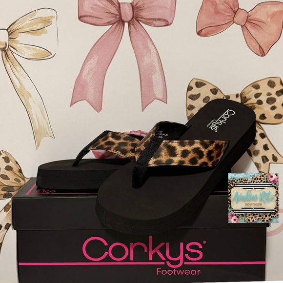 Corkys Black and Leopard Print Sandals - Picture 2 of 4